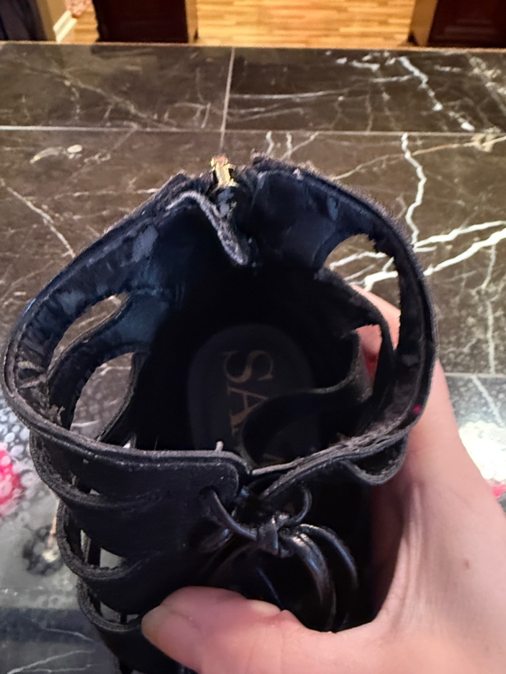Sam & Libby size 8 black peep toe lace up heels - Picture 9 of 10